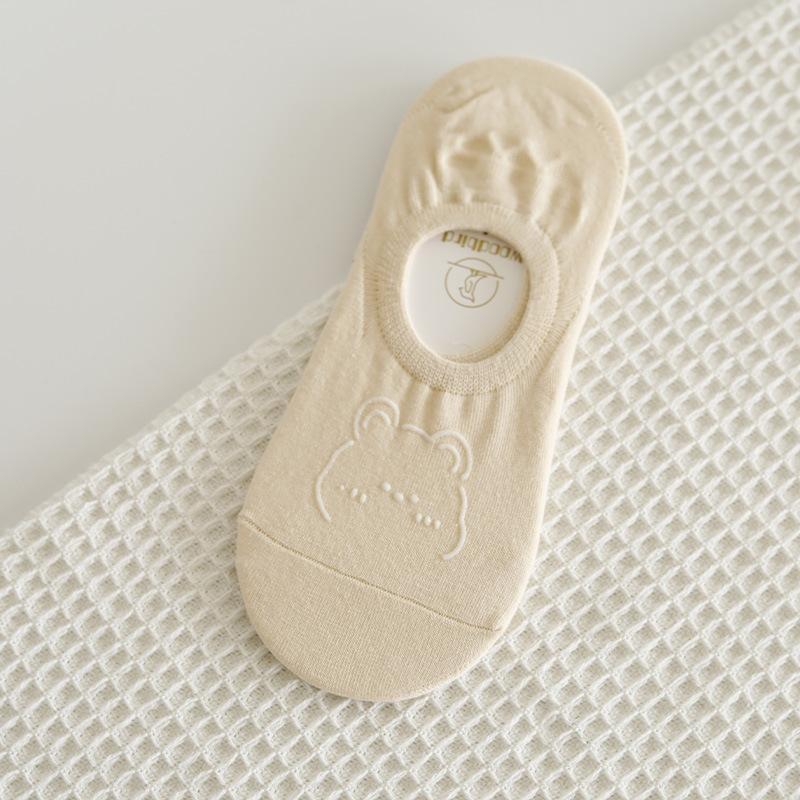 Invisible Socks Summer Thin Cartoon Smiley Face Bear Head Dispensing Non-Slip Boat Socks Shallow Mouth Invisible Can Not Fall Off With Cotton Socks