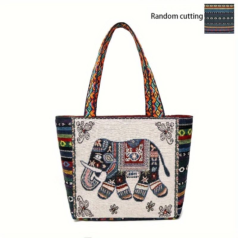 Stylish Ethnic Jacquard Handbag with Zipper Closure, Foldable & Durable for Work or Casual Outings, Work Handbag | Unique Fashion Accessory