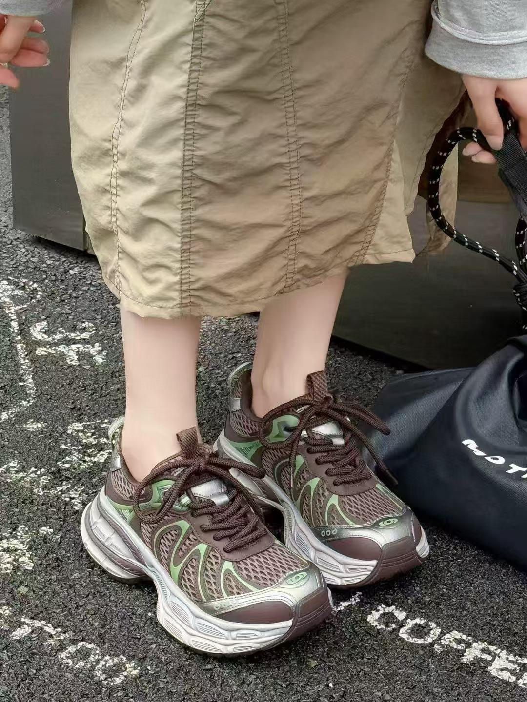

Женские 2025 Осенние Легкие Повседневные Кроссовки на Платформе для Папы 37 кофейный/зелёный