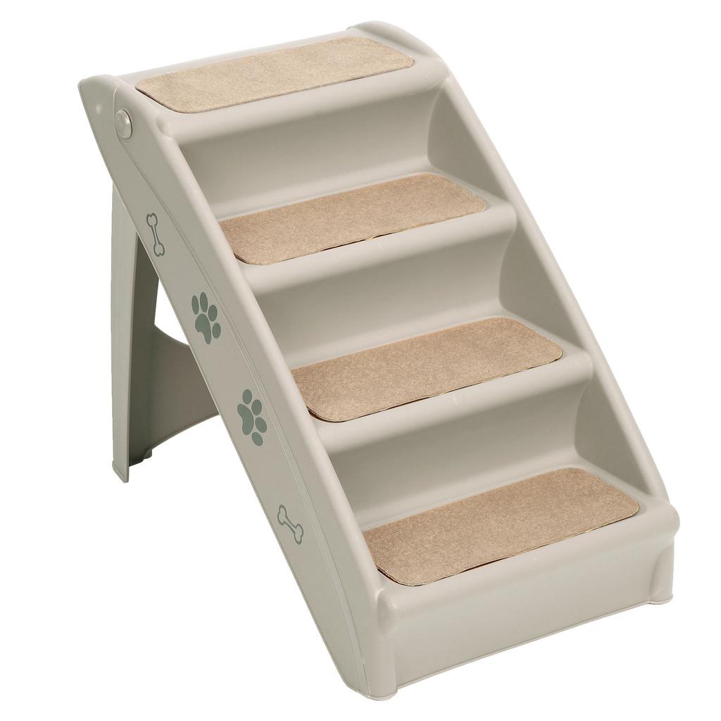 Scară pliabilă pentru animale de companie cu 4 trepte, rampă scară pentru câini și pisici, urcare pentru uz interior și exterior, gri deschis