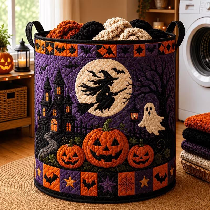 Halloween Quilted Cotton Laundry Basket Storage Organizer Home