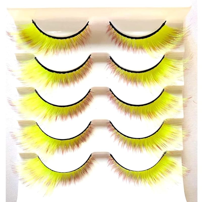 Sunniess Ombre Colored Lashes Silk Protein Fluffy Wispy Volume Fake Lashes for Halloweens Cosplay Party Stage Russian D Curl Lashes with Color Make