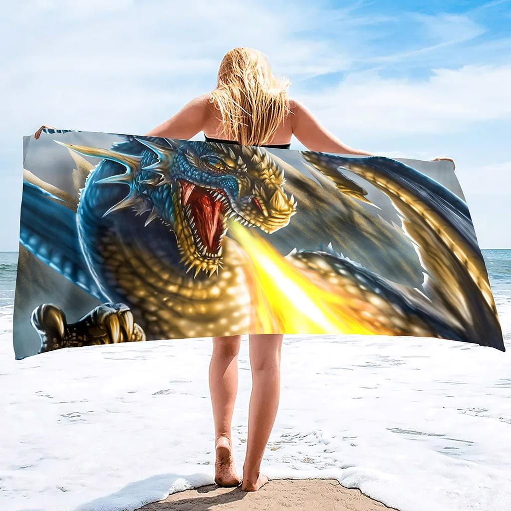 Bath Towel with Dragon Printed,Oversized Beach Towel Absorbent Soft Microfiber Pool Swimming Towels for Adults Teens Large Size