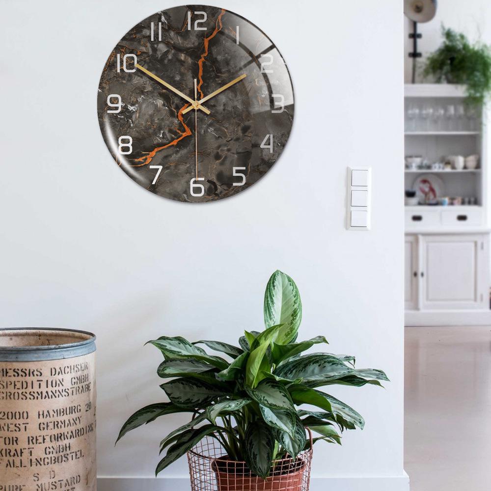 CC127-142 Luxurious Round Marble Wall Clock, 3D Creative Acrylic Design for Home Decor