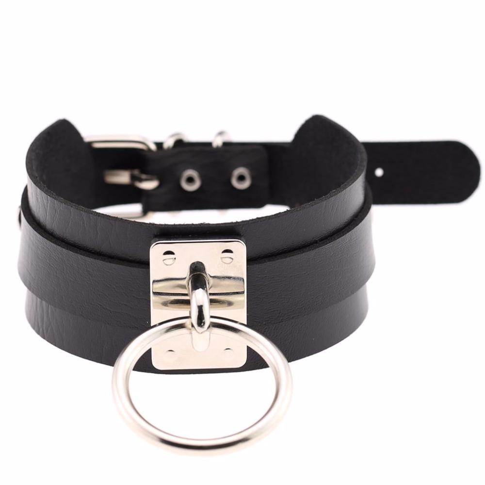Ny Mote Sexy Harajuku Håndlaget Choker Punk Lær Halsbånd Kobberfarget Metall O-Rund Vridningsmoment Fest Smykker