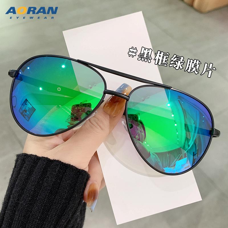 

Women s high-end double-bridge outdoor cycling sunglasses, men s trendy street style decorative sunglasses Black frame green lens
