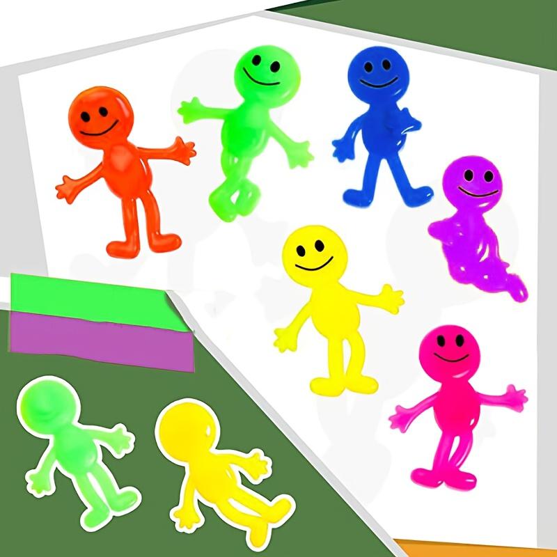 12pcs Mini Smile Figures Sticky Bouncy Relief Toys Kids Birthday Party Favor School Prizes Carnival Gift Goodie Filler Pinata