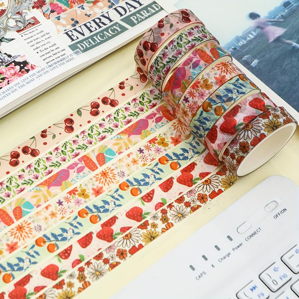 5 Rolls of Hand Account and Paper Tape with Plant and Floral Decorative Stickers Suitable for Handicraft Gift Packaging Festival
