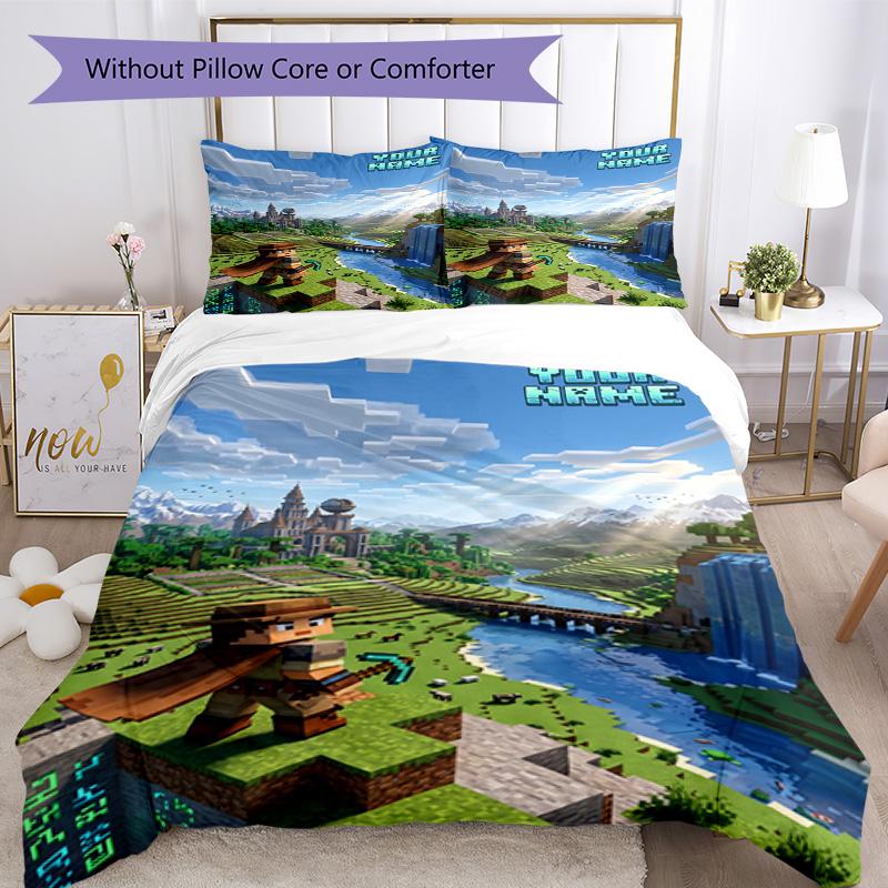 Minecraft Customize With Your Name Bedding Set Breathable Duvet Cover With Pillowcases Decorative Bed Linen For Bedroom Home Decoration Birthday Gift