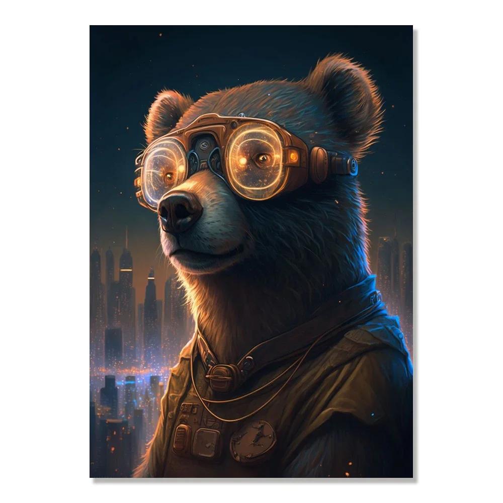 Cyberpunk Style Future Fantasy Lion Monkey Agent Animal Poster Wall Art Canvas Painting for Living Room Home Decoration