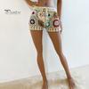 Women Crochet Beach Shorts Hollow Out Colorful Print Super Short Drawstring Elastic Waist High Waist Slim Fit Vacation Bikini Shorts