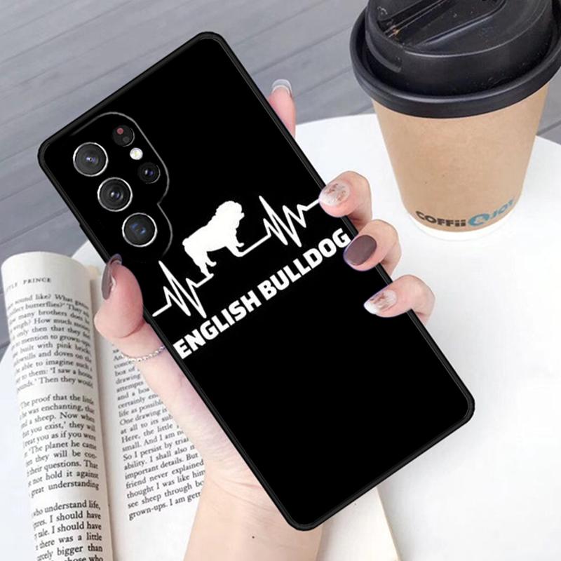English Bulldog Heartbeat phone case Cover For Samsung Galaxy S24 S25 Ultra S21 S22 Ultra S10E Note 10 Plus Note 20 FE S23