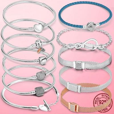 Bracciale a catena a serpente a forma di cuore in argento sterling 925 per donna, con nodo infinito, chiusura a margherita e fiore, braccialetti da donna, gioielli da donna