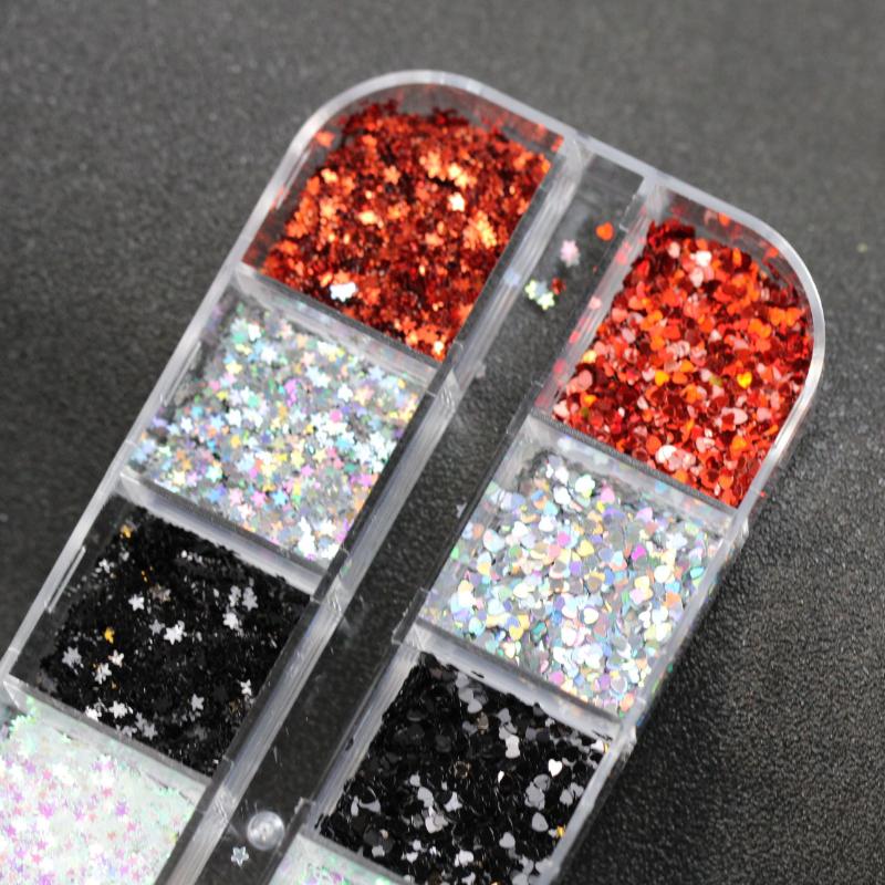 12 Grids Mini Mixed Star Heart Nail Art Glitter Sequins Sparkling Nail Sequins 3D Glitter Holographic Laser Nail Art Charms Diy