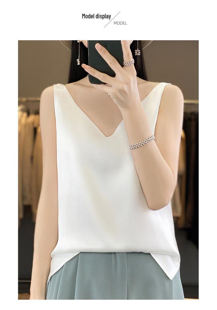 Women's Stylish Satin V-Neck Spaghetti Strap Vest - Sexy Back Inner Layer for Spring/Summer Suits