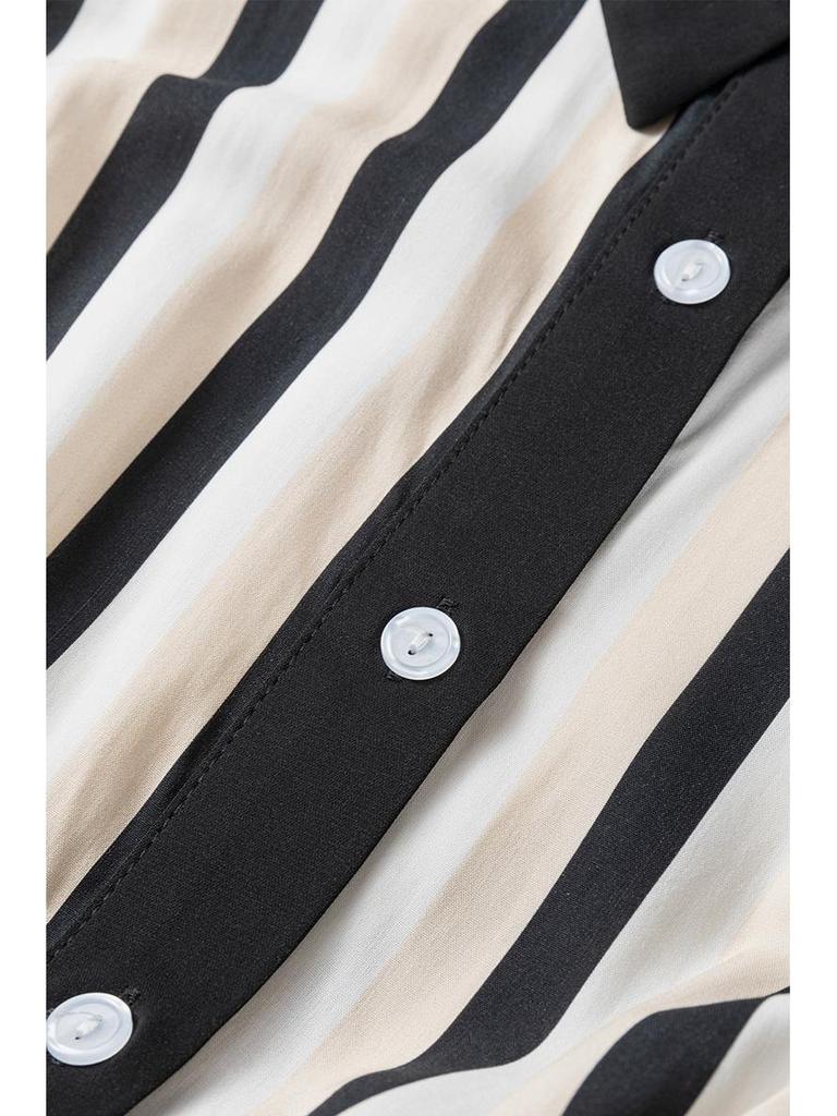 2025 Winter Stripe Print Lapel Shirt Dress for Women - Elegant European & American Style, Waist-Cinching Design