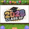 2026 Graduation Tapestry, Colorful Grad Cap and Confetti Design for Photo Booth and Grad Celebration