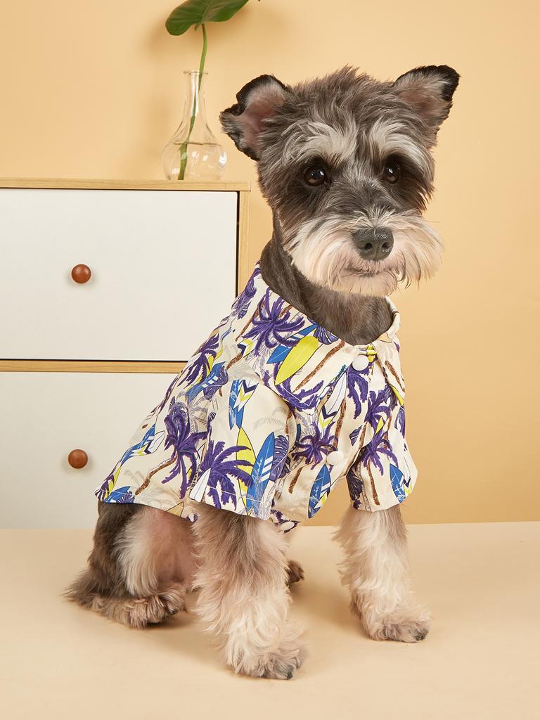 Dog Cloth for Small Dogs Coconut Tree Printed Costume Puppy with  Doggie Plaid Pet Clothes Soft Apparel Attire Hawaii Style
