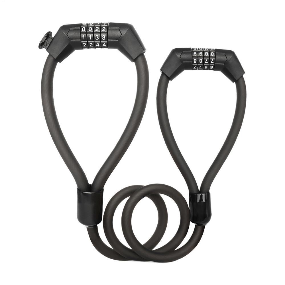 

Bicycle Double lock head cable lock Anti-Theft 4-Digit Combination Cable bike Lock Heavy Duty Scooter Security locks for cycling чорний