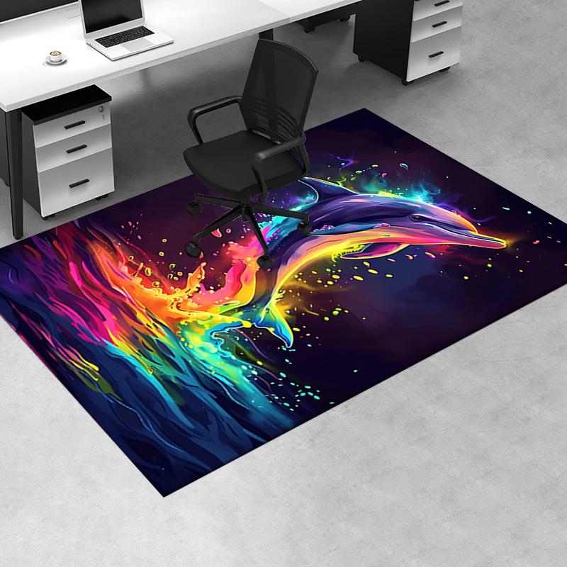 Colorful Dolphin Chair Mat Office Carpet, Oversized Rug for Home Decor, Sofa Mat, Desk Pad Gift, Suitable for Bedroom, Living Room, and Various Rooms