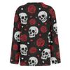 Women's Fashion Print Long Sleeve Top with Round Neck and Side Slits