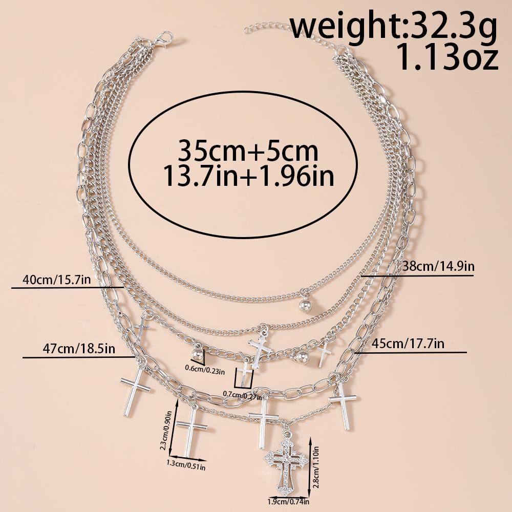 New Silver Color Cross Pendant Necklace Multilayer Metal Punk Choker Necklaces Chain Women Jewelry Gifts