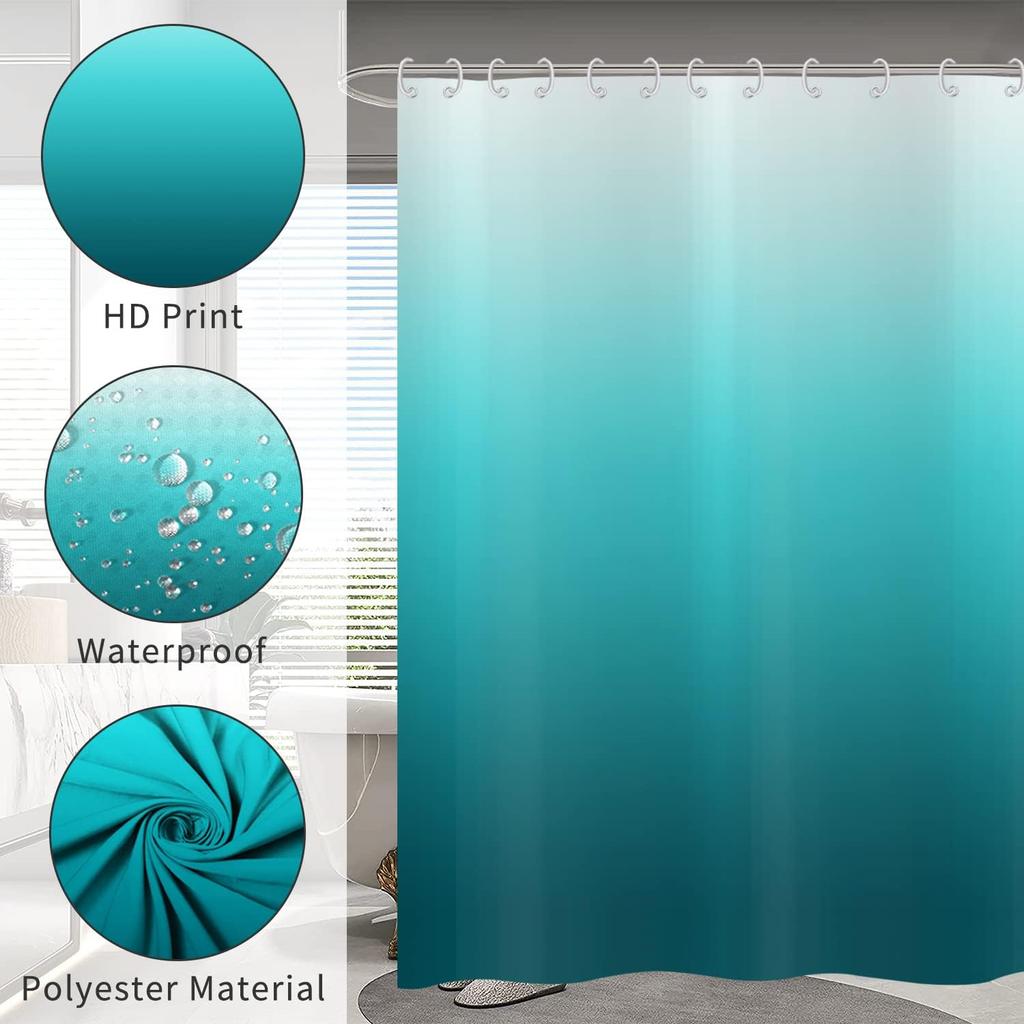 Water Ocean Abstract Blue Green Gradient Shower Curtain 90X 180Cm, Modern Waterproof Washable Shower Curtain