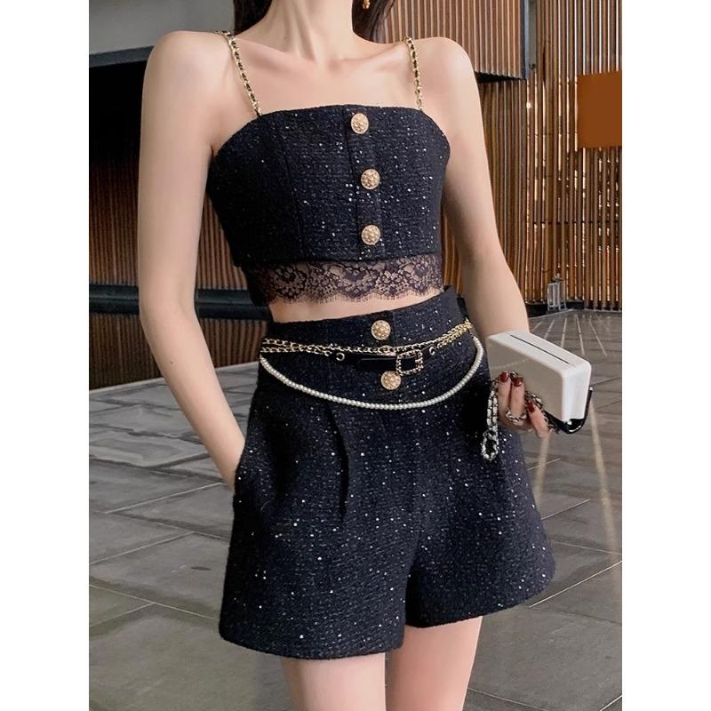 Fragrant Style Suit for Women, New Autumn and Winter Hair Accessories, Ladylike Temperament Short Coat, Camisole, Wide-leg Shorts, Three-piece Set