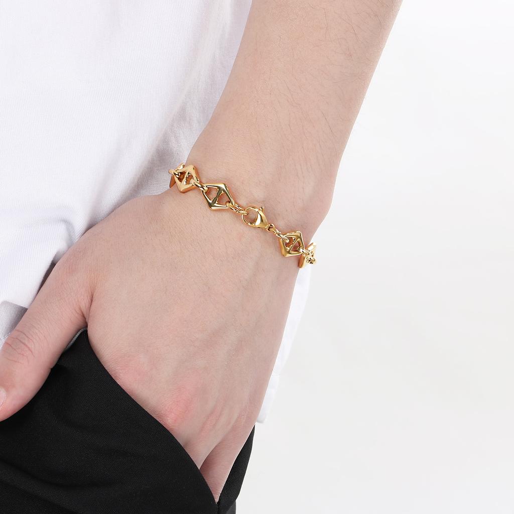12mm Geometry Link Chain Couple Bracelet - Stainless Steel 304 - KB188484-Z