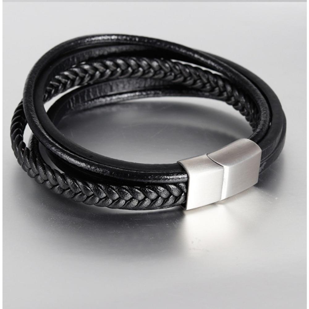 Mode Européenne et Américaine Minimaliste Homme Cuir Multi Couches Tissé Cuir Bracelet
