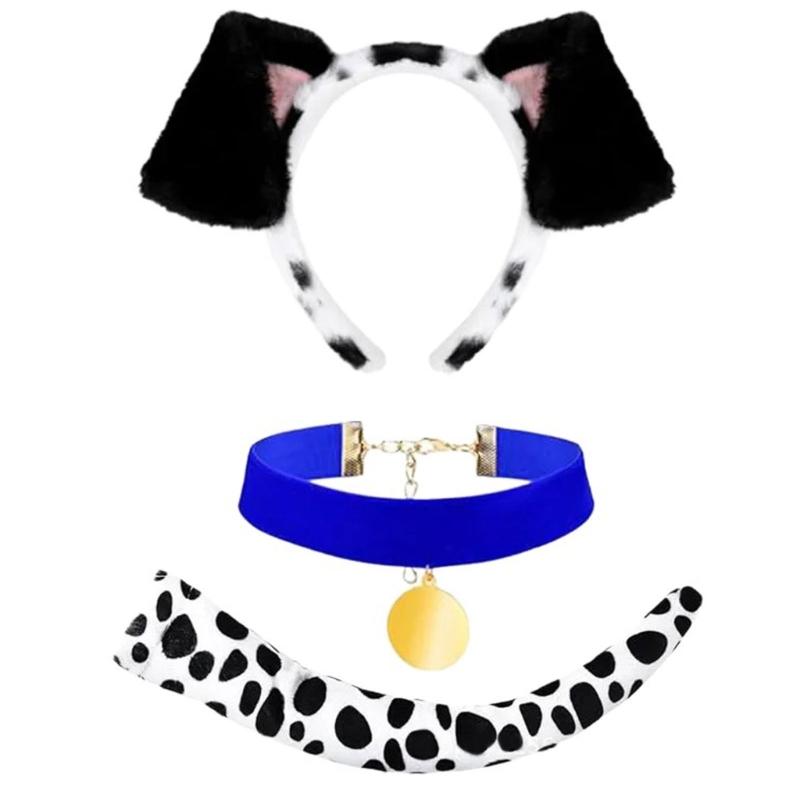 3 Stück Hundekostüm-Zubehör Halloween Hundekostüm beinhaltet Hundeohren Stirnband, Schwanz, Hundehalsband für Kind Erwachsener Cosplay