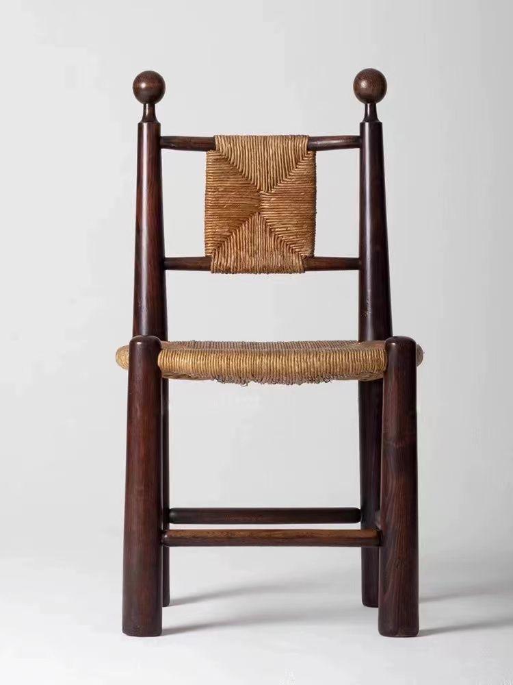 Vintage Solid Wood Rattan Dining Chair - Simple Home, Cafe, and Leisure Backrest Chair