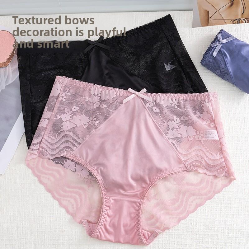 Big Size Lady Summer Sexy Lace Bow Hollow Out Without A Mark Pack Hip Lift Hip High Waist Triangle Briefs