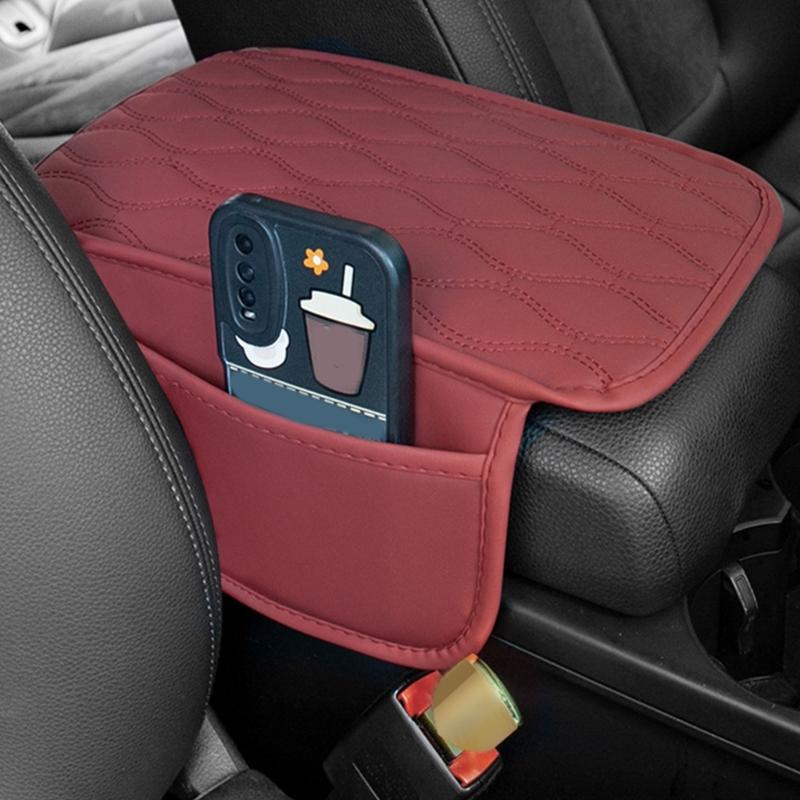 Center Console Leather Armrest Cushion Pad with 2 Storage Bags Replacement Armrest Protection Cover Quick Installation