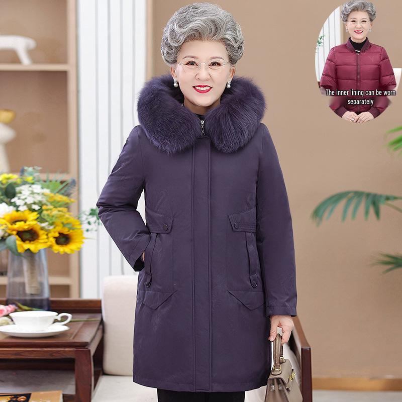 

Stylish Mid-Length Down Jacket with Detachable Liner for Elderly Women 4XL (for weight 65-70 kg) фиолетовый