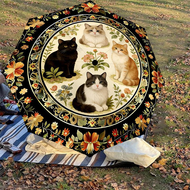 1PC Floral Pattern Cats Umbrella-8-Rib Reinforced, Automatic Open, Lightweight & Durable, Cute Fashion Accessory for Outdoor-K1257