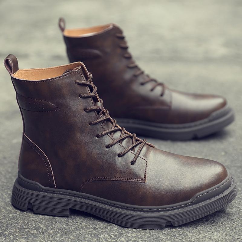 Fashion Cowhide Men's Motorcycle Boots High Top British Style Retro Chelsea Boots Workwear Boots