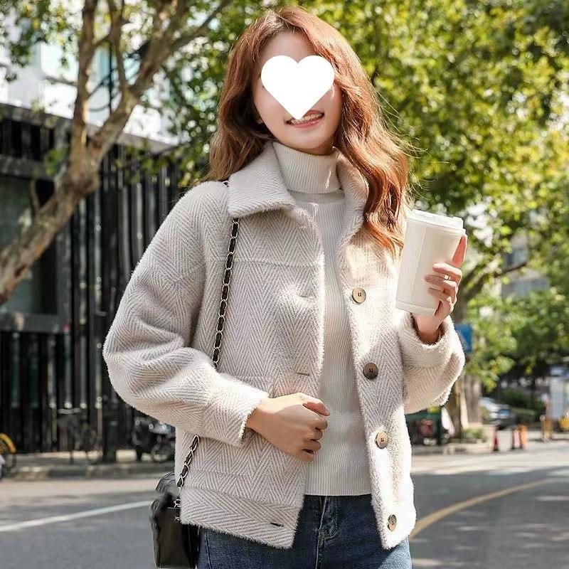 

Autumn and Winter Women s Imitation Mink Fleece Short Jacket Women s Blouse All-match Golden Mink Jacket XS брудно-білий