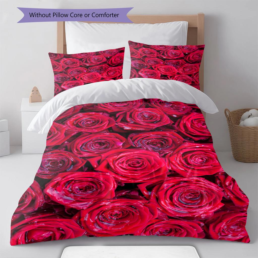 Rose Pattern Bedding Quilt Set Quilt Cover Pillowcase Home Decoration Gift (1 * Duvet Cover + 2 * Pillowcase, Without Core)