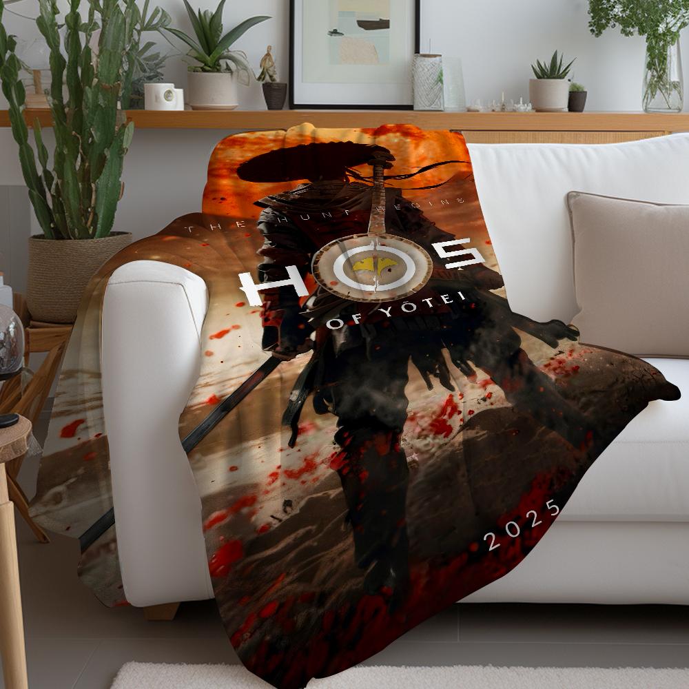 Game G Ghost of Tsushima Blanket Warm And Soft Suitable For Bedroom Living Room Sofa Bed Office Travel Camping