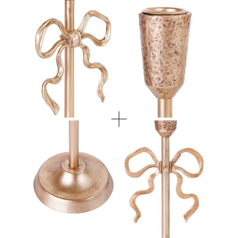 BEPAN 1PC French Style Candle Holder with Bow Knot Golden Luxury Advanced Sense Romantic Photo Props Home Decoration