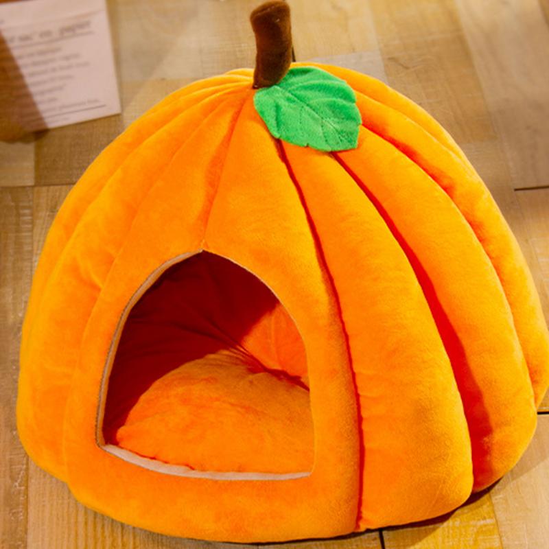 Halloween Pumpkin Shaped Cat Bed Comfortable Cave Bed Fully Wrapped Cave House for Winter Home Indoor Pet Warmth