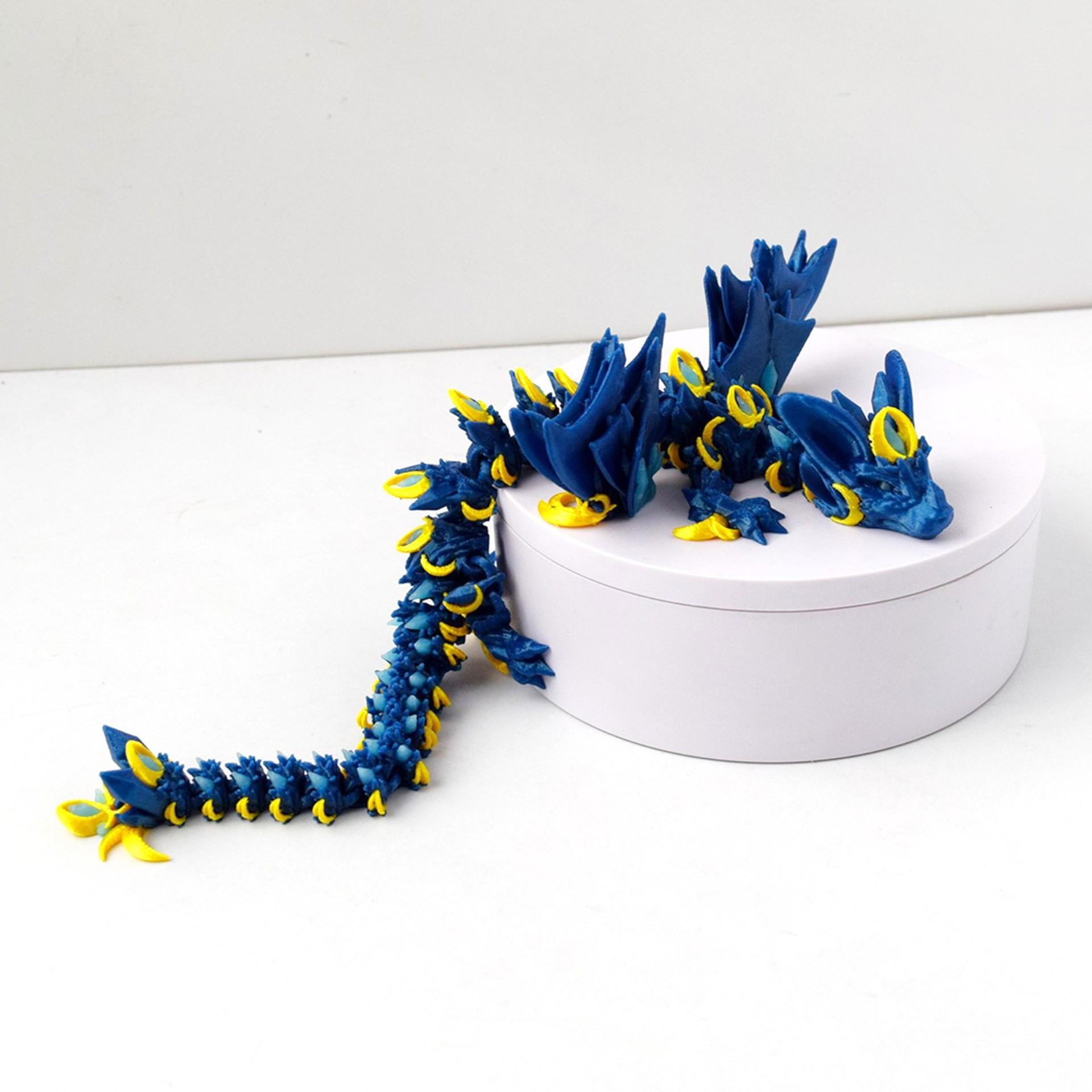 Lifelike Blue Flying Dragon Toy Statue Kids 3D Printed Toy Realistic Flying Dragon Model Joints Movable Stress Relief Toy Gift