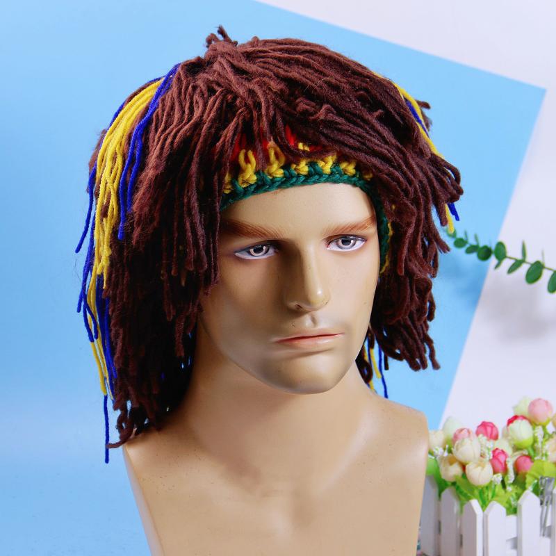 1Pcs Funny Wig Beard Knitted Hats Punk-Style Knitted Cap Hobo Mad Scientist Hip Hop Handmade Knit Warm Winter Cap Beanies Hat