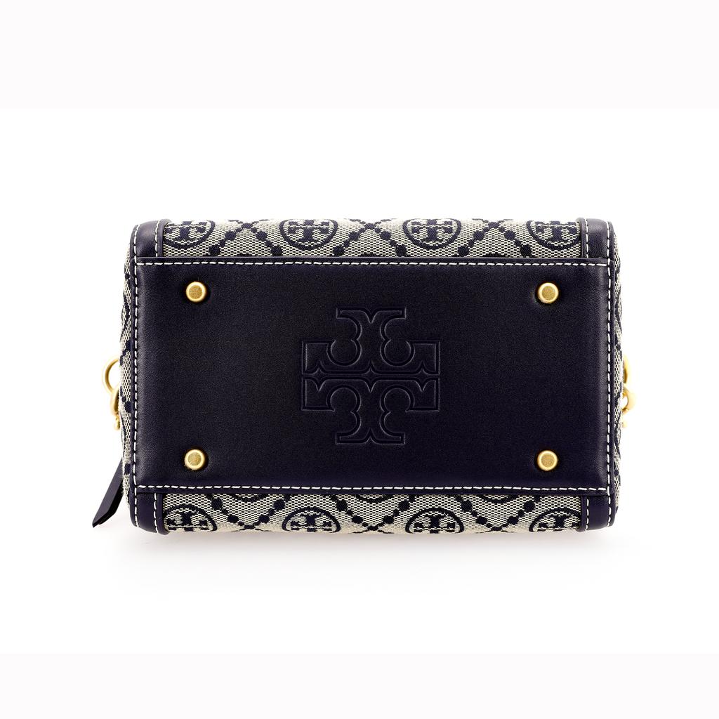 Tory Burch T Monogram Canvas And Leather Boston Bag Women Handbags Navy-Blue 82939-405