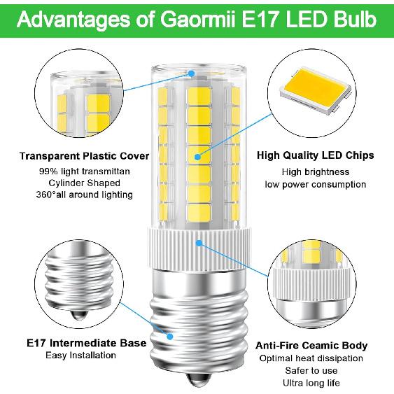 LED Microwave Light Bulbs Under Hood 40W Equivalent, E17 LED Bulb Dimmable for Range Hood, Refrigerator, 3W 360LM LED Appliance Light Bulb Over