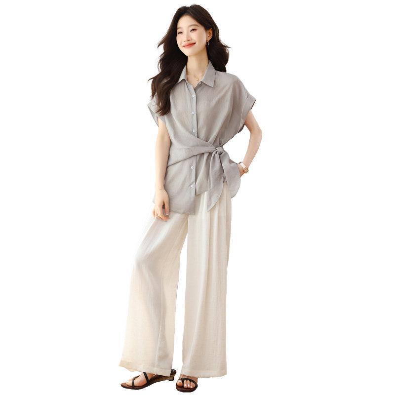1116 Summer New Waist Foreign Style Shirt Irregular Short Sleeve Lyocell Skinny Design Top Shirt