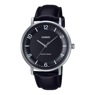 Life Waterproof Fashion Quartz Leather Strap Men's Watch Black Dial MTP-VT03L-1B