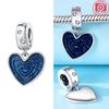 Copper Original Blue Feather Zircon Open Heart Pendant Charms Beads Fit Bracelet Women Jewelry Diy Anniversary Fine Gift