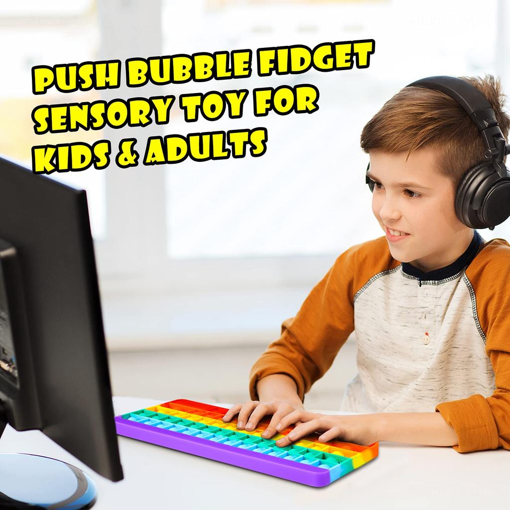 Keyboard Push Bubble Fidget Sensory Toys Rainbow Popping Silicone Game Toy Anxiety & Stress Reliever  Toy For Kids And Adu